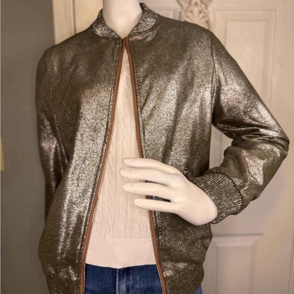Zara Metallic Bomber Jacket Zip closure side pockets Size S good condition - Picture 3 of 10